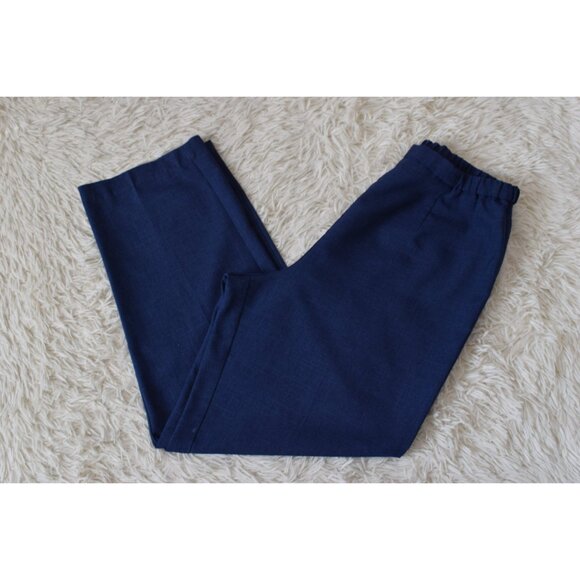 Vintage 80s Blue Gathered Waist Polyester Trousers | 30-34 waist - Picture 6 of 9
